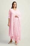 Shop_Roze_Pink Crepe, Cotton, Kota Doria Lace Mahjabeen Flower Embellished Kurta Set _Online_at_Aza_Fashions