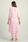 Shop_Roze_Pink Crinkle Cotton Embellished Lace Leaf Neck Mahjabeen Flower Kurta _at_Aza_Fashions