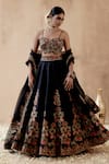 Buy_Aman Takyar_Black Raw Silk Embroidery Resham Paisley Floral Bridal Lehenga Set _at_Aza_Fashions