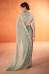 Shop_SUMMER BY PRIYANKA GUPTA_Green Georgette Embroidered Pearl Round Chandelier Bordered Saree With Blouse_at_Aza_Fashions