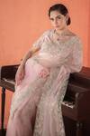 Summer By Priyanka Gupta_Pink Organza, Silk Pearls, Sequins, Cut Wild Rose Embroidered Saree And Blouse_Online_at_Aza_Fashions