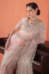 Buy_Summer By Priyanka Gupta_Pink Organza, Silk Pearls, Sequins, Cut Wild Rose Embroidered Saree And Blouse_Online_at_Aza_Fashions