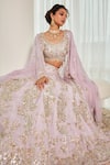 Buy_Lalita Dagliya_Purple Silk Organza Embroidered Floral V Neck Gota Bridal Lehenga Set _at_Aza_Fashions
