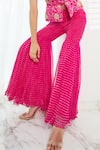 Lalita Dagliya_Pink Georgette Embroidered Floral V Neck Top And Pant Set _Online_at_Aza_Fashions