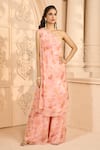 Buy_Aariyana Couture_Peach Printed Floral Patterns One Shoulder Kurta And Pant Set  _at_Aza_Fashions