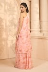 Aariyana Couture_Peach Printed Floral Patterns One Shoulder Kurta And Pant Set  _Online_at_Aza_Fashions