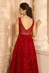 Shop_Aariyana Couture_Red Butterfly Net Embroidered Floral Patterns V Neck Vine Gown 