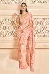 Buy_Aariyana Couture_Peach Saree Chiffon Printed Floral Patterns Scoop Pre-stitched With Blouse _at_Aza_Fashions