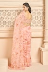 Aariyana Couture_Peach Saree Chiffon Printed Floral Patterns Scoop Pre-stitched With Blouse _Online_at_Aza_Fashions