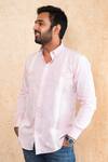 Buy_Tarini Vij_Pink Orient Satin Patch Leather Stripe Pastel Shirt _at_Aza_Fashions