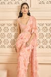 Buy_Aariyana Couture_Peach Saree Chiffon Printed Floral Patterns Scoop Pre-stitched With Blouse _Online_at_Aza_Fashions