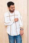 Buy_Tarini Vij_White Crepe, Leather Striped Pattern Shirt_at_Aza_Fashions