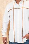 Buy_Tarini Vij_White Crepe, Leather Striped Pattern Shirt_Online_at_Aza_Fashions