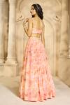 Aariyana Couture_Peach Chiffon Printed Floral Patterns Bustier Skirt Set With Cape  _Online_at_Aza_Fashions