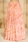 Buy_Aariyana Couture_Peach Chiffon Printed Floral Patterns Bustier Skirt Set With Cape  _Online_at_Aza_Fashions