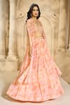 Buy_Aariyana Couture_Peach Chiffon Printed Floral Patterns Bustier Skirt Set With Cape  