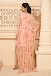 Aariyana Couture_Peach Chiffon Printed Floral Patterns V Neck Kaftan _Online_at_Aza_Fashions