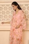 Shop_Aariyana Couture_Peach Chiffon Printed Floral Patterns V Neck Kaftan _at_Aza_Fashions