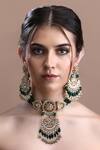 Auraa Trends_Green Beads Kundan Embellished Pendant Choker Set _Online_at_Aza_Fashions