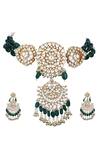 Buy_Auraa Trends_Green Beads Kundan Embellished Pendant Choker Set _Online_at_Aza_Fashions