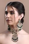 Shop_Auraa Trends_Green Beads Kundan Embellished Pendant Choker Set _Online_at_Aza_Fashions