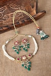 Shop_Auraa Trends_Red Stones, Beads, Gota Patti Embellished Pendant Choker Set _at_Aza_Fashions