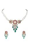 Auraa Trends_Red Stones, Beads, Gota Patti Embellished Pendant Choker Set _Online_at_Aza_Fashions