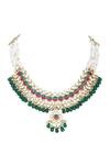 Shop_Auraa Trends_Red Stones, Beads, Zari Kundan Embellished Pendant Choker Set _Online_at_Aza_Fashions