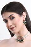 Buy_Auraa Trends_Red Stones, Beads Kundan Studded Pendant Choker Set _at_Aza_Fashions