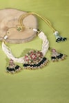 Shop_Auraa Trends_Red Stones, Beads Kundan Studded Pendant Choker Set _at_Aza_Fashions