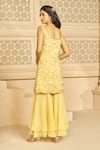 Aariyana Couture_Yellow Kurta Bamber Silk Embroidered Floral Patterns Plunged And Sharara Set _Online_at_Aza_Fashions