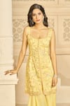 Shop_Aariyana Couture_Yellow Kurta Bamber Silk Embroidered Floral Patterns Plunged And Sharara Set _at_Aza_Fashions