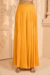 Buy_Aariyana Couture_Yellow Bustier Dupion Embroidered Pleated Skirt Set With Cowl Cape _Online_at_Aza_Fashions