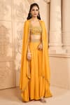 Buy_Aariyana Couture_Yellow Bustier Dupion Embroidered Pleated Skirt Set With Cowl Cape 