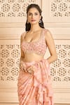 Shop_Aariyana Couture_Peach Saree Chiffon Printed Floral Patterns Scoop Pre-stitched With Blouse _at_Aza_Fashions