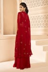 Aariyana Couture_Red Viscose Georgette Embroidered Floral Patterns Cape With Flared Pant Set _Online_at_Aza_Fashions