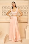 Buy_Aariyana Couture_Peach Bustier And Cape Viscose Organza Draped Skirt Set With Jacket  _Online_at_Aza_Fashions