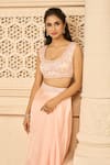 Aariyana Couture_Peach Bustier And Cape Viscose Organza Draped Skirt Set With Jacket  _at_Aza_Fashions