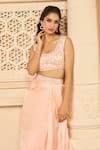 Buy_Aariyana Couture_Peach Bustier And Cape Viscose Organza Draped Skirt Set With Jacket  