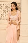 Shop_Aariyana Couture_Peach Bustier And Cape Viscose Organza Draped Skirt Set With Jacket  _at_Aza_Fashions