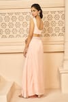 Aariyana Couture_Peach Bustier And Cape Viscose Organza Draped Skirt Set With Jacket  _Online