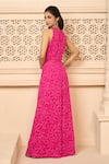 Aariyana Couture_Pink Georgette Embroidered Floral And Leaf Round Jumpsuit _Online_at_Aza_Fashions