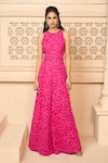 Buy_Aariyana Couture_Pink Georgette Embroidered Floral And Leaf Round Jumpsuit 