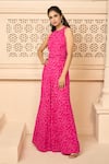 Shop_Aariyana Couture_Pink Georgette Embroidered Floral And Leaf Round Jumpsuit _at_Aza_Fashions