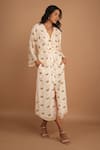 Buy_Nassh_Multi Color Silk V-neck Fawn Print Tie Up Dress _at_Aza_Fashions