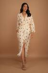 Nassh_Multi Color Silk V-neck Fawn Print Tie Up Dress _Online_at_Aza_Fashions