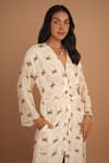 Buy_Nassh_Multi Color Silk V-neck Fawn Print Tie Up Dress _Online_at_Aza_Fashions