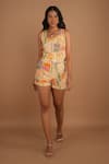 Buy_Nassh_Multi Color Handloom Cotton Round Neck Mayflower Print Waistcoat And Shorts Set _at_Aza_Fashions