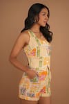 Buy_Nassh_Multi Color Handloom Cotton Round Neck Mayflower Print Waistcoat And Shorts Set _Online_at_Aza_Fashions