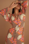 Buy_Nassh_Multi Color Airjet Silk Printed Serene Checkered Mandarin Midi Dress  _Online_at_Aza_Fashions